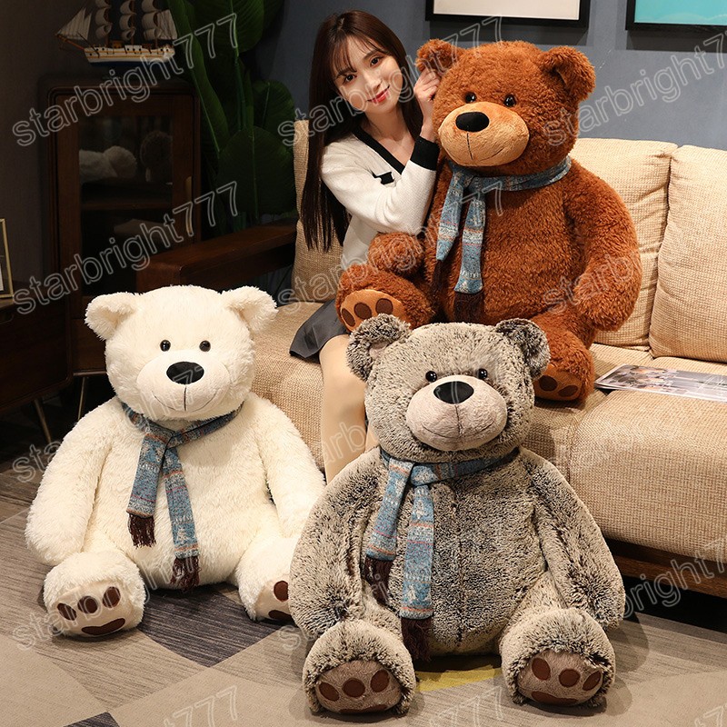 35cm ours en peluche marron avec écharpe en peluche belle ours blanc doux oreiller en peluche poupées douces pour enfant cadeau d'anniversaire