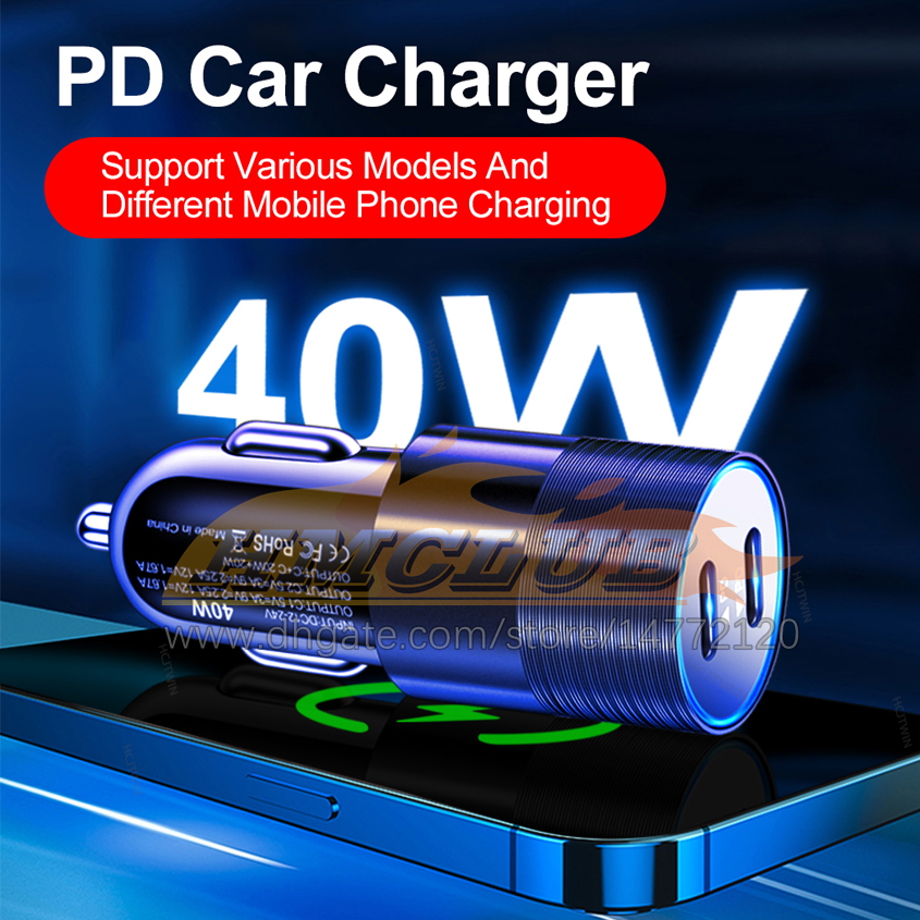 68W Dual Tipo C Carregador de carro Metal Automotor Adaptador Charging Fast Charging USB Charge para celular no carro para iPhone 13 12 Automotive Electronics Car-Charge Free Ship