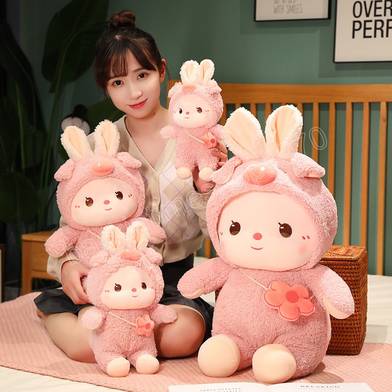 30/40/50cm Kawaii Rabbit Turn Turn to Pig Elephant Dinosaur Ovelha Toys de pelúcia Pillow Lovely Dolls for Children Girls Baby Valentine's Gift