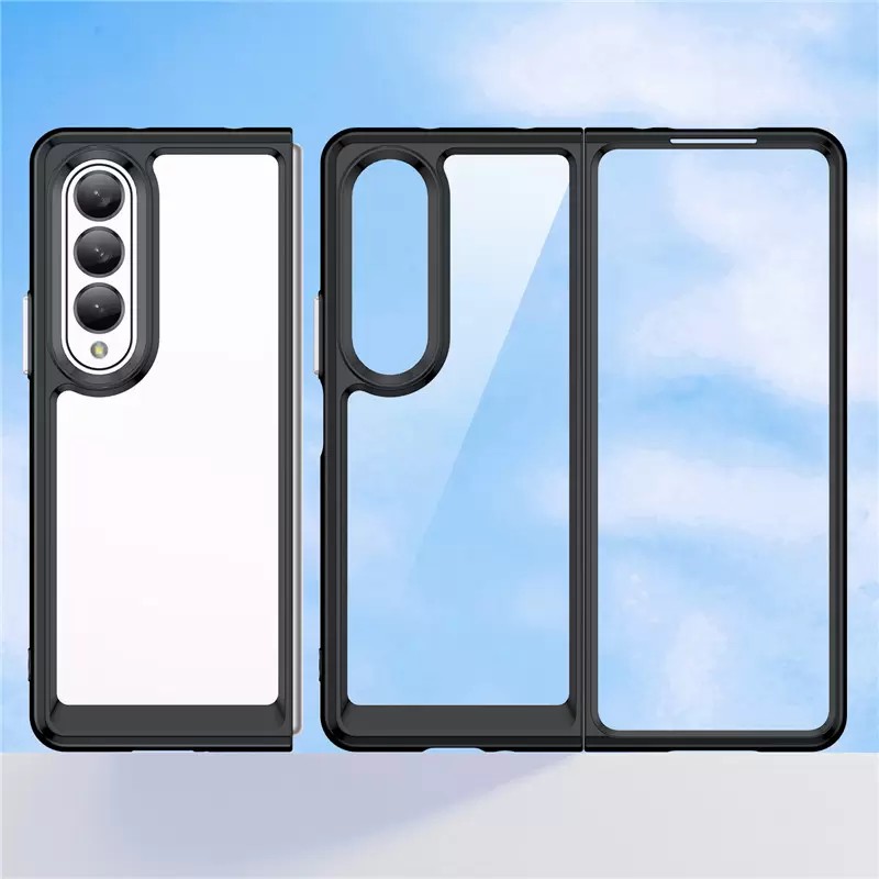 Premium Clear Hybrid Phone Cases for Samsung Galaxy Z Flip 4 3 Z Fold 4 3 5G Transparent Space Stuffsäker pläteringsknappar täcker skal