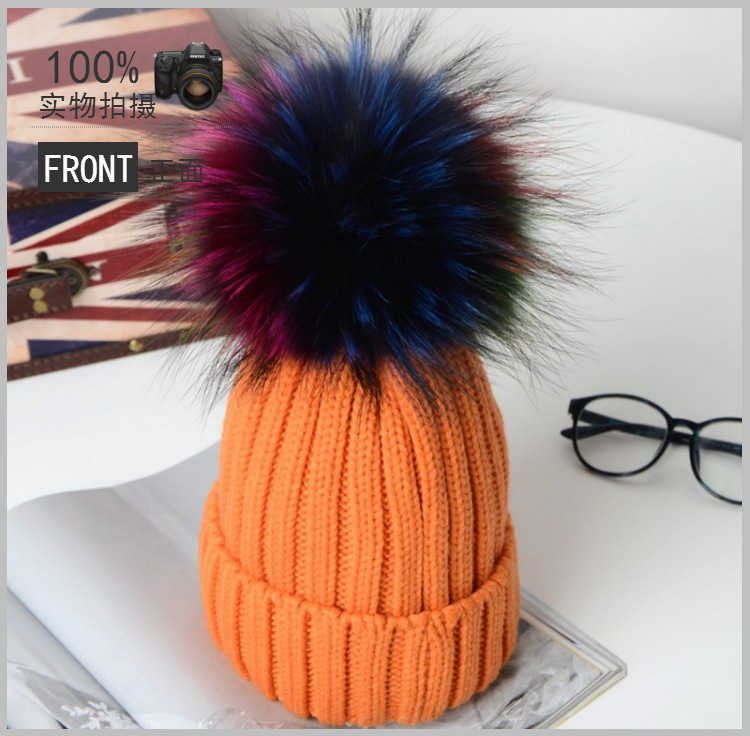 Beanie/Skull Caps Winter Rainbow Color Real Pur Pompom Sticked Hats Kids Casual Thick Acrylic Striped Beanies Caps Girls T221020