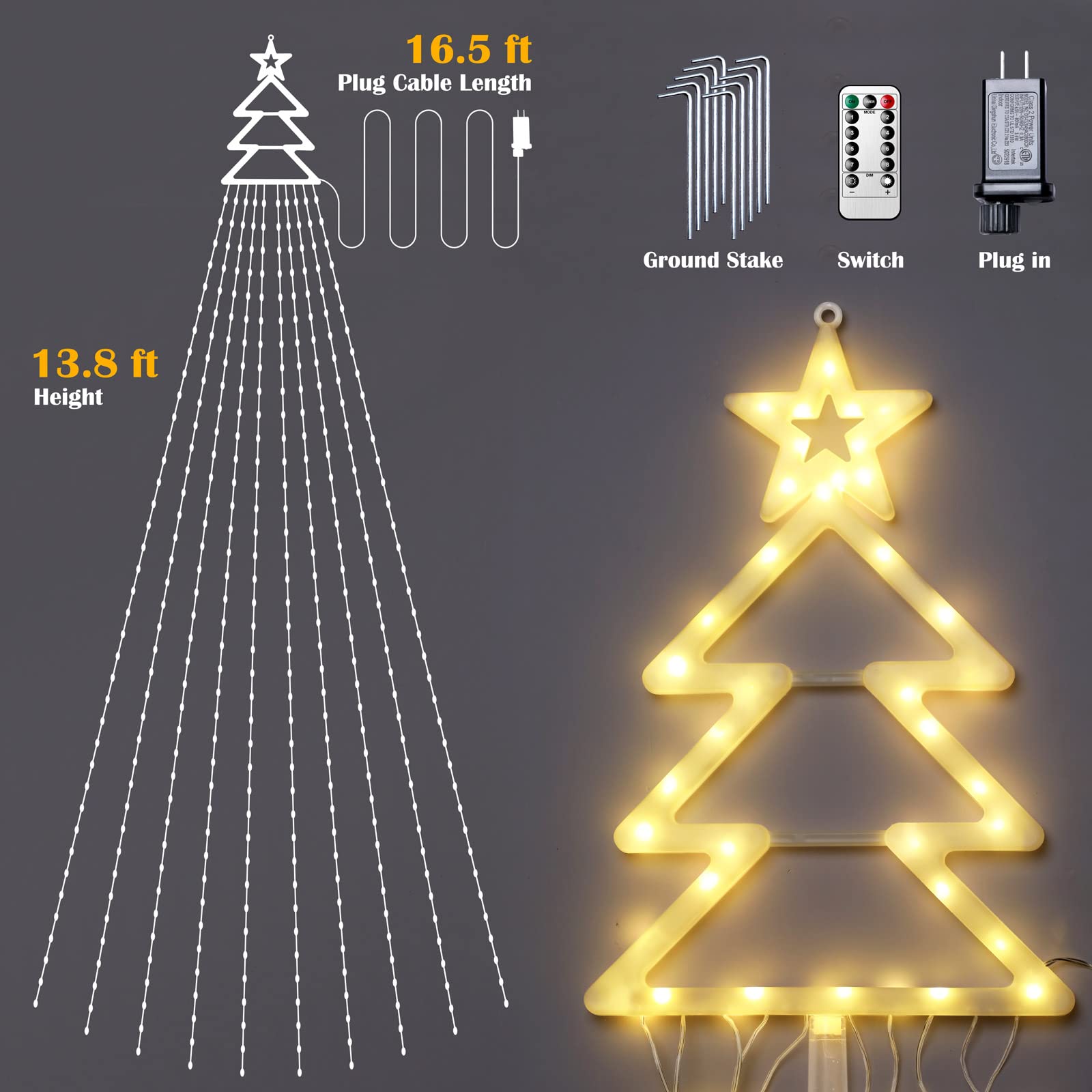 Cnsunway Açık Noel Dekorasyonları Yıldız String Light 420 LED Su Geçirmez Şelale Işıkları Ağaç Topper 8 Aydınlatma Modları String Yard Veranda Bahçesi Partisi