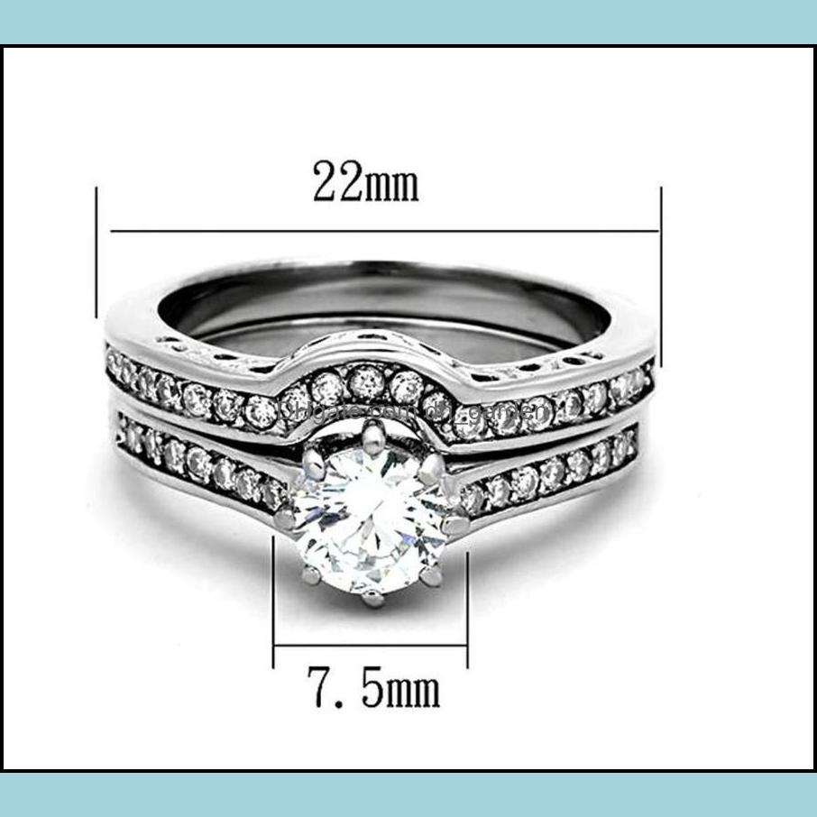 Wedding Rings Wedding Rings kubieke zirconia roestvrijstalen ring set vrouwen bandbetrokkenheid voor vrouwelijke mode eeuwigheid bruids sieraden dhoms