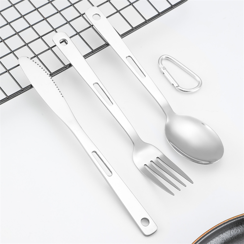 Portable Flatware Knife Fork Spoon Set Lightweight Camping Utility Cutlery Set with Carrying Hook for Traveling Picnic Hiking