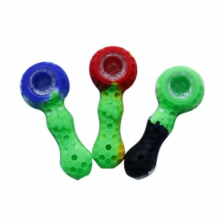 Smoking Silicone Pipe Spoon Cigarette Tubes Hand Pipe Travel Tobacco Pipes Glass Bong Dry Herb Accessories