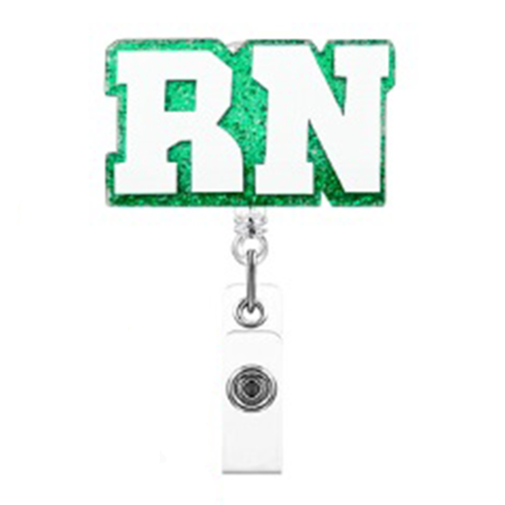 Custom Key Rings Multicolor Glitter RN Acrylic Retractable Medical Badge Holder Yoyo Pull Reel Doctors ID Name Card For Gift