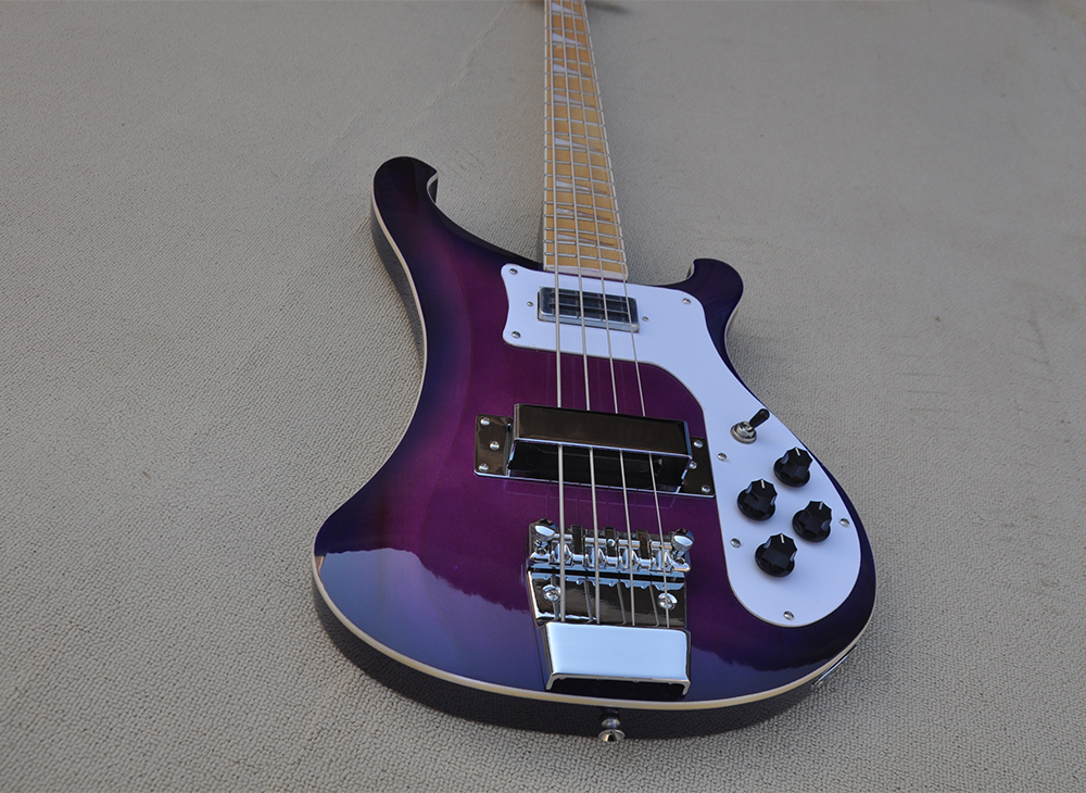 Guitare basse électrique violette 4 cordes avec manche en érable offrant un service personnalisé