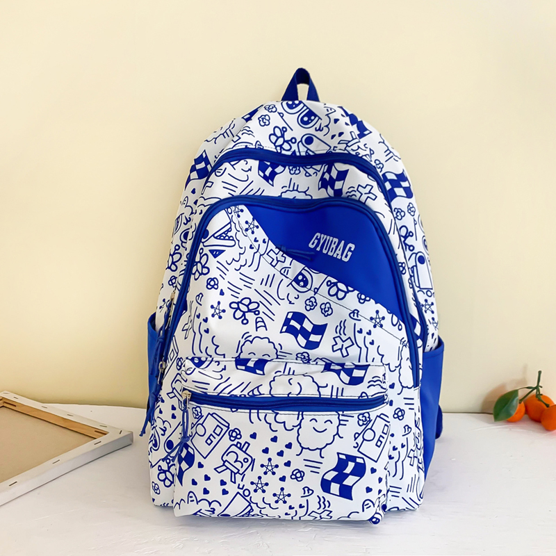 School Bags Student Nylon Cartoon imprime grande capacidade de mochila sólida mixagem de mochila colorida