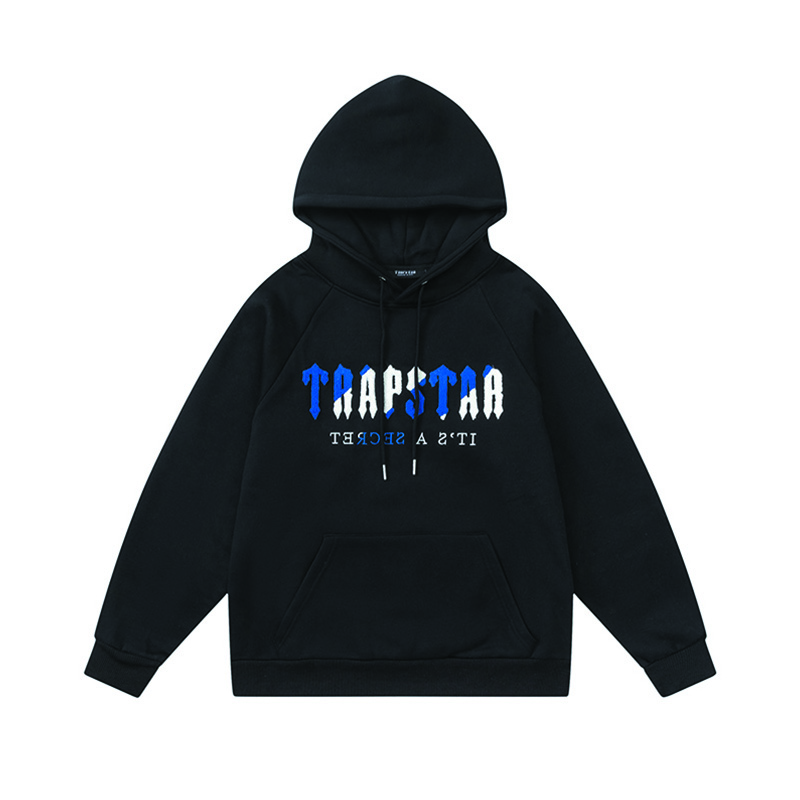 Sweats à capuche grande taille pour hommes TRAPSTAR Bleu-Blanc Serviette Sweat à capuche brodé Couleur Noir Gris Sweatshirts Survêtement broderie Imprimé Sportswear Chemises en polaire technique pour hommes