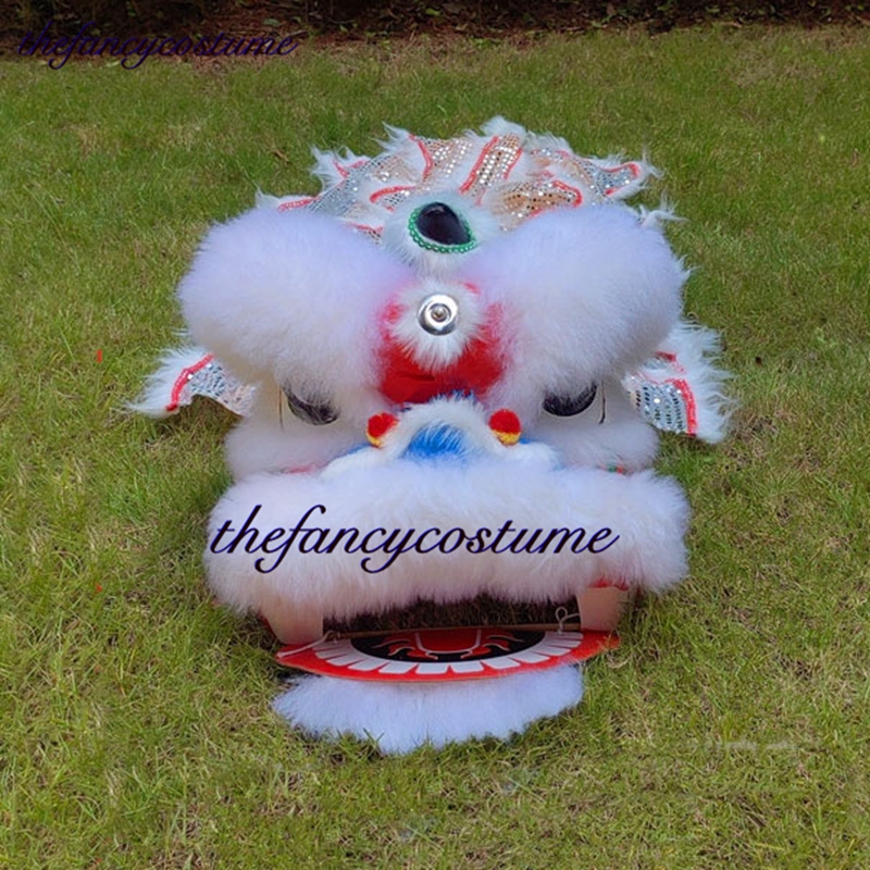 Estilo de lujo 14 pulgadas parpadeando ojos de danza de le￳n mascota disfraz de ni￱os tama￱o 5-12 edades dibujos animados de lana pura accesorios de escenario vestidos de desfile chino