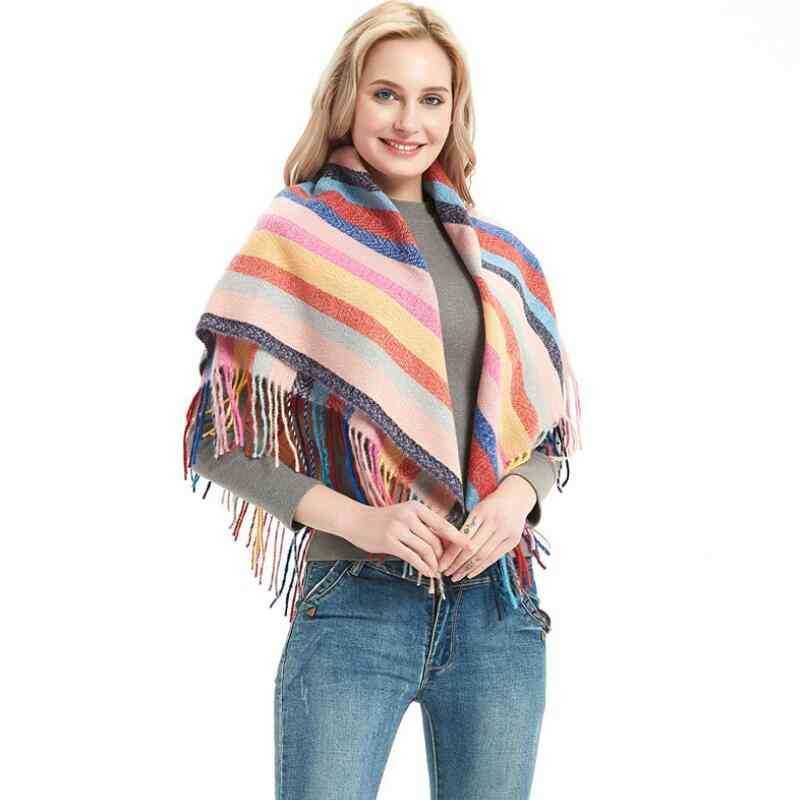 Scarves Women Spring Fall Winter Square Shawls Wraps Infinity Tassel Stripe Large Blanket Wrap For Ladies