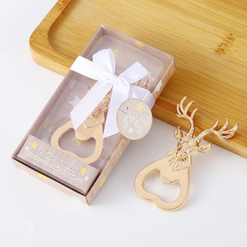 Winter Wedding Favors Aplor do design de garrafas de ouro no Gold Box Box Christmas Party Supplies Deer Beer Openers