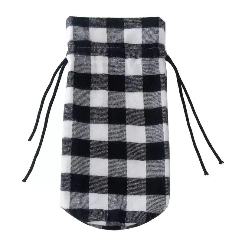 New Christmas Plaid Wine Bottle Bags Coulisse Red Plaid Wine Bottles Cover Gift Bag Decoration