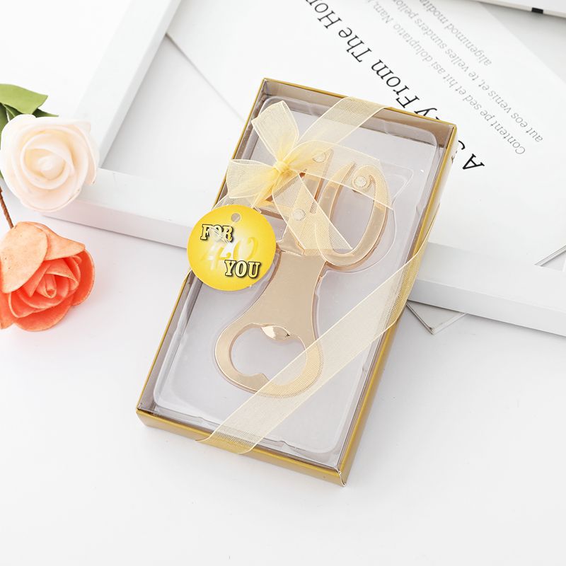 Birthday Party Giveaways 40th Design Gold Wine Bottle Opener Wedding Gift Digital 40 Beer Openers in Gift Box