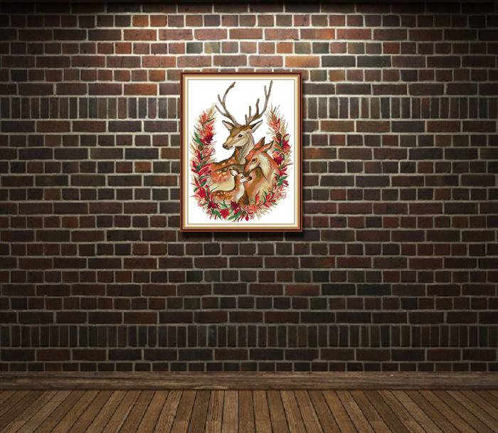 Christmas Deer Family DIY Cross Stitch Brodery Tools N￤tverk upps￤ttningar r￤knade tryck p￥ duk DMC 14CT 11CT -tyg