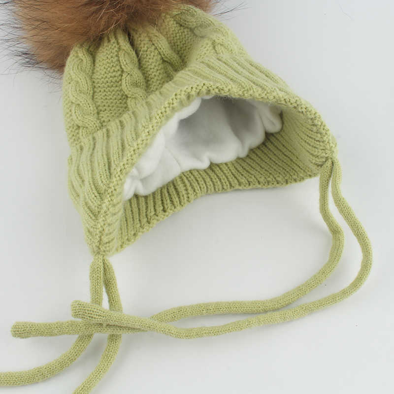 Beanie / Skull Caps Cappello invernale bambino Vera pelliccia Pompon Beanie Carino Cofano Fodera in pile Protezione le orecchie Ragazzi Ragazze Berretto caldo Cappello all'uncinetto bambini T221020