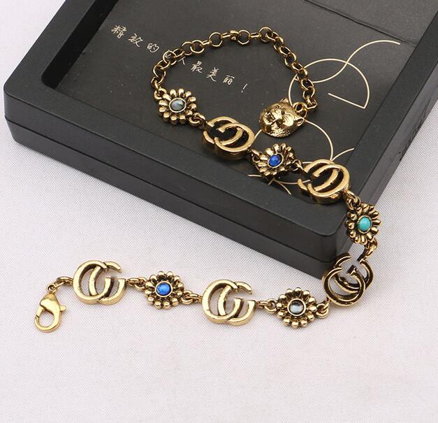 Luxury Design Bangles Brand Letter Bracelet Chain Famous Women 18K Gold Plated Crystal Rhinestone Pearl Wristband Link Chain Coupl256K