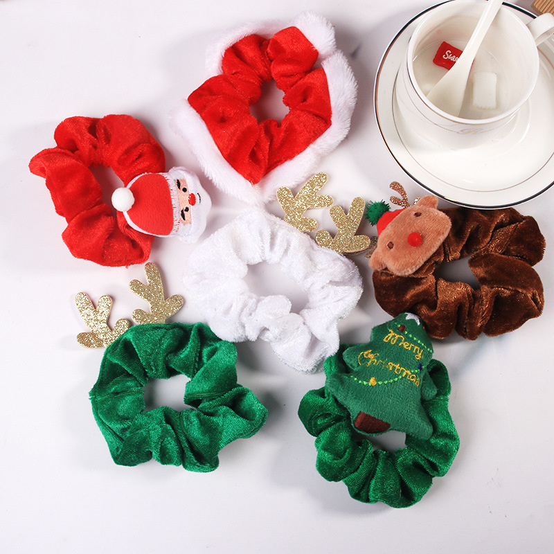 Baby Hairbands Christmas Headdress Simple Lovely Cartoon Flannel Large Intestine Hair Circle Santa Claus Elk Tree Ornaments Tie Head Rope Children Accessories