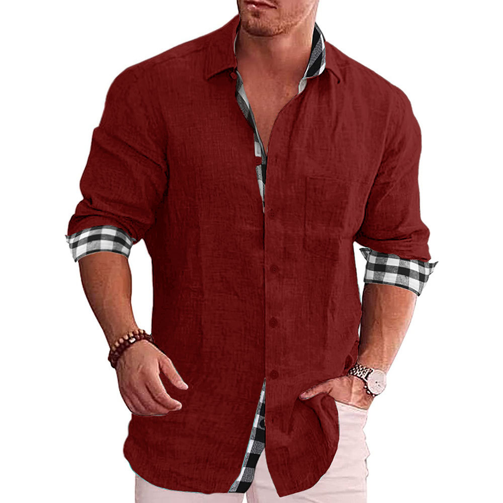 Новые мужские повседневные блузки из хлопка и льна, рубашки с отложным воротником, клетчатые футболки, оригинальные дизайнерские рубашки, топы, футболка с длинным рукавом, весна-осень 3292926