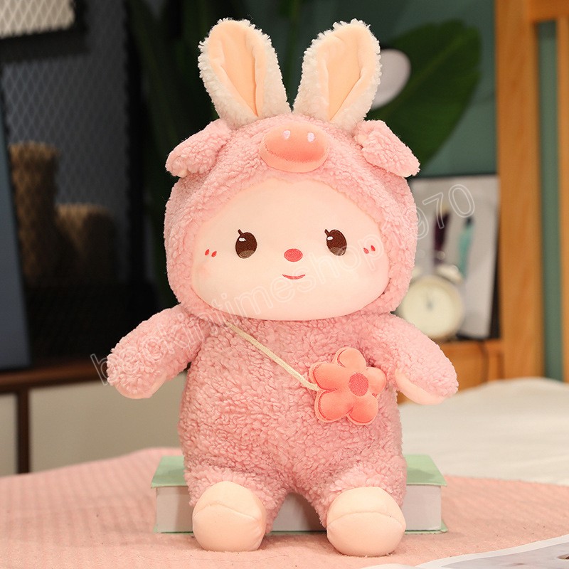 30/40/50cm Kawaii Rabbit Turn Turn to Pig Elephant Dinosaur Ovelha Toys de pelúcia Pillow Lovely Dolls for Children Girls Baby Valentine's Gift