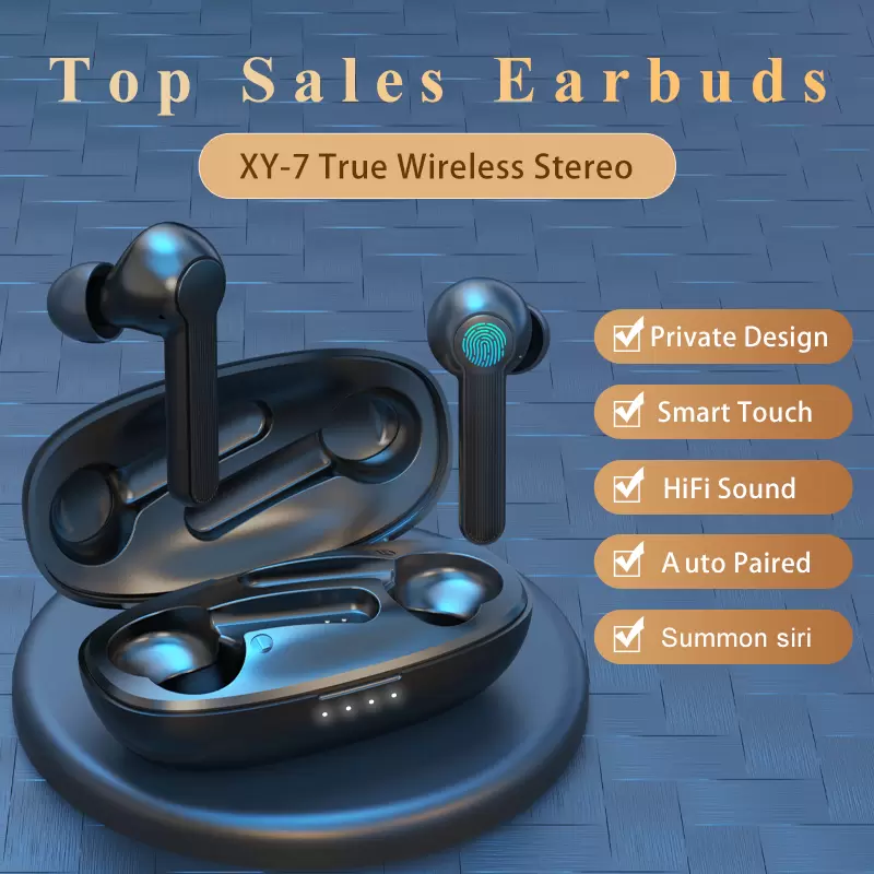 TWS Bluetooth 5.0 hörlurar Trådlösa hörlurar 9D Stereo Sports Vattentäta öronsnäckor med Microphone XY-7 Stereo In-Ear