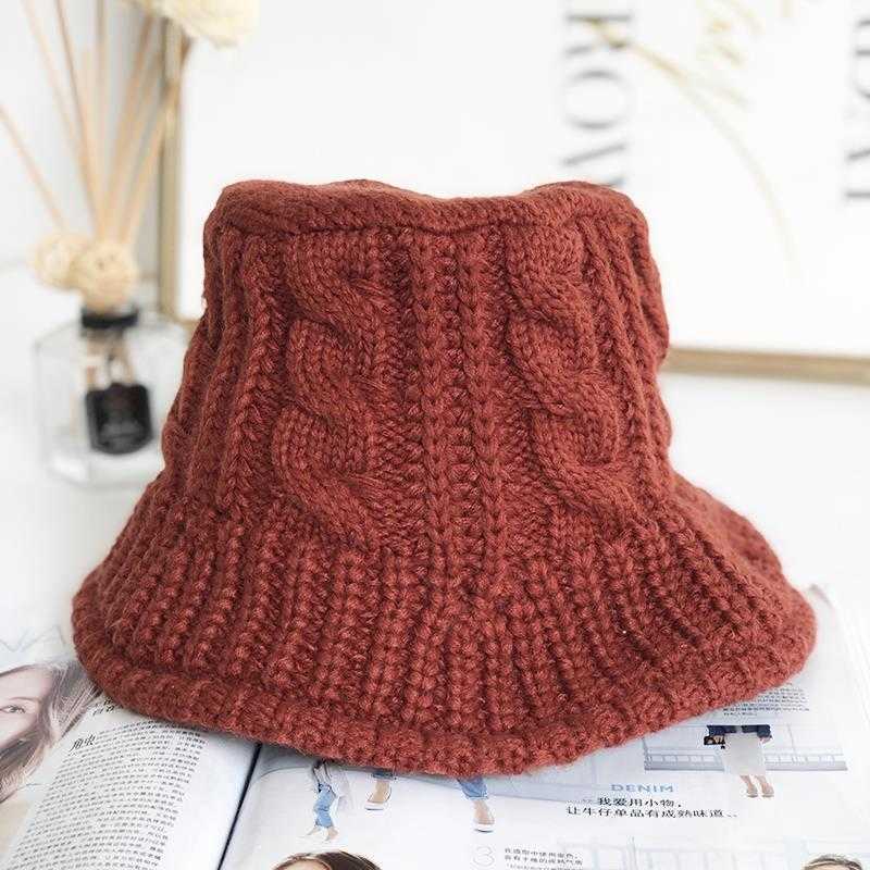 Beanie/Skull Caps Bucket Hats Women Winter Thicken Knitting Warm Basin Caps Korean Style Students All-match Folding Solid New Womens Stylish Retro T221020