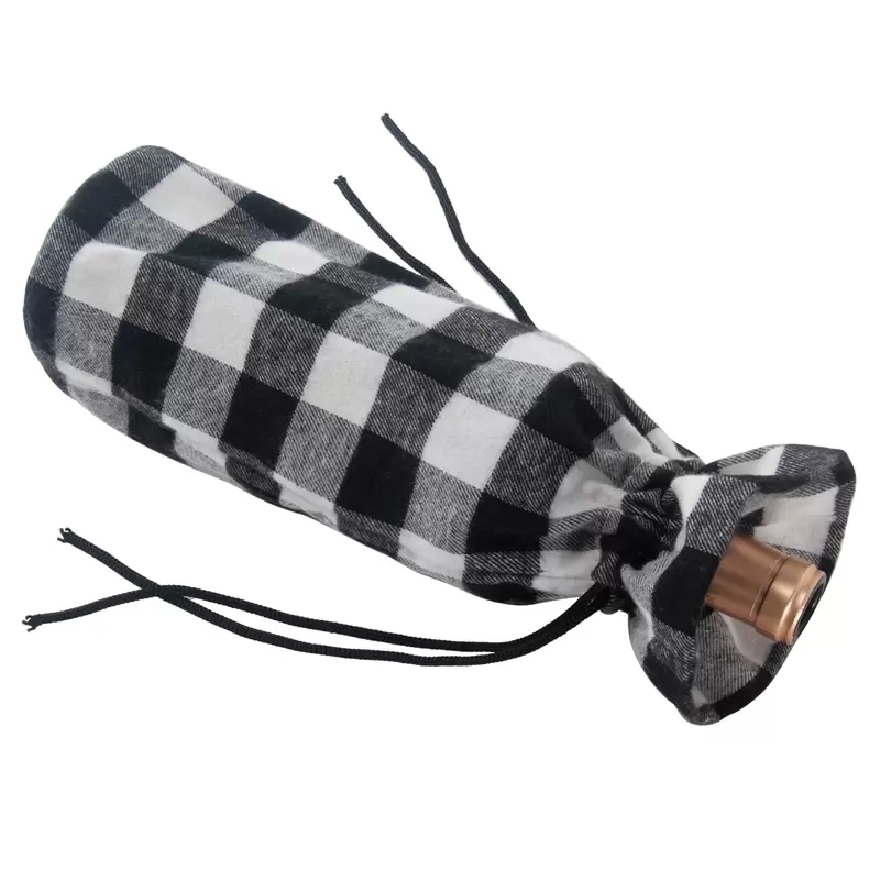 New Christmas Plaid Wine Bottle Bags Coulisse Red Plaid Wine Bottles Cover Gift Bag Decoration