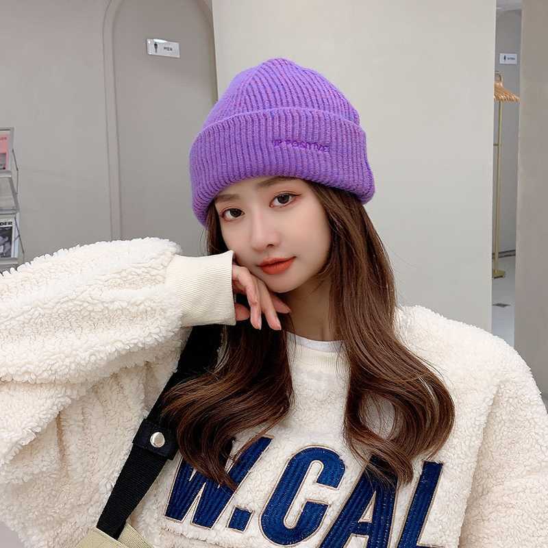 Beanie/Skull Caps Fashion Women Hat Street Style Autumn and Winter Hat Loose Soft Beanie Hats for Women Up Positive Brodery Teens Sticked Cap T221020