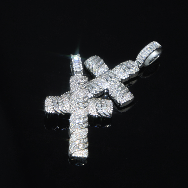 Nieuwe stijlen Silver Cross hanglanke ketting met CZ verharde hiphop kettingen JUwery met touwketen tennisketens voor vrouwelijke mannen Punk S247Y