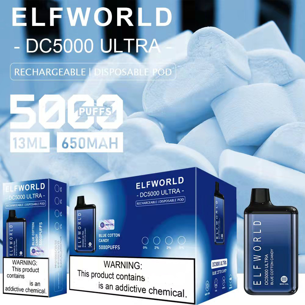 本物のElfworld DC5000 Ultra使い捨て蒸気タバコデバイス5000パフPREFILDカートリッジ13ML POD 650MAH充電式0 2 3 5％