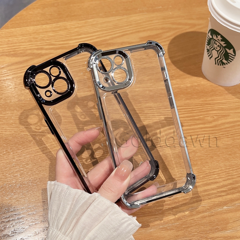 Electroplate Transparent Shockproof Phone Cases For iPhone 14 13 12 11 Pro XS Max XR Acrylic Plating Air Cushion Corner Hard Clear Cover