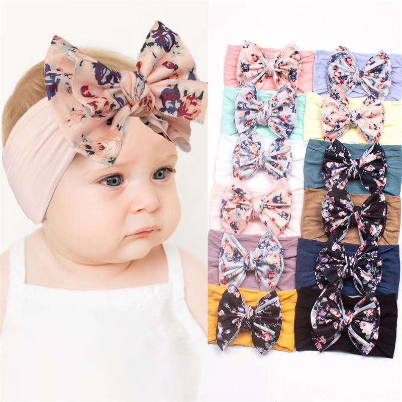 Kinderen Elastische haarband Boheemse kinderen Haaraccessoires Print Nylon Bandeau Baby Girls Bow Headband Fashion Decoratie