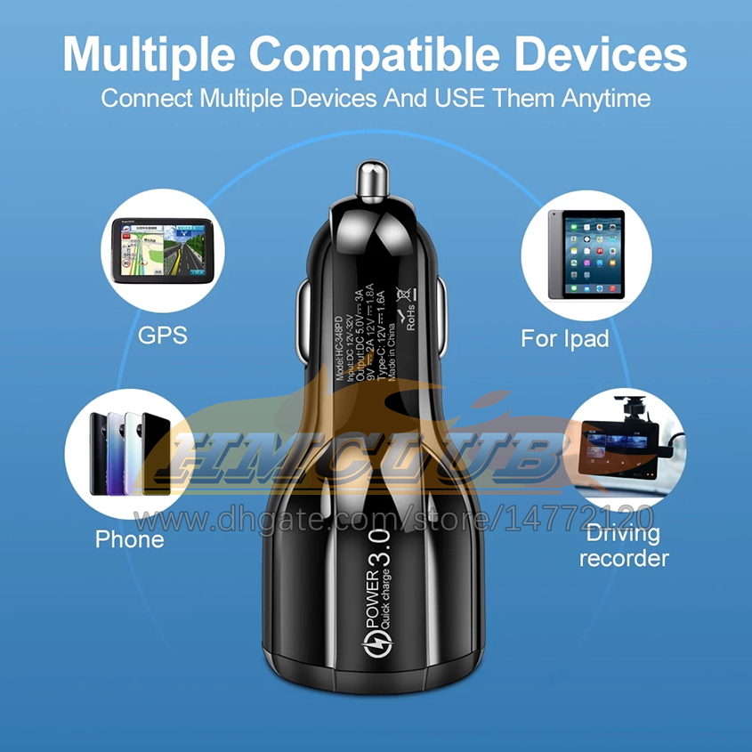 CC150 USB Car Charger 3A 100W Type C PD QC Fast Charging Phone Adapter For iPhone 13 12 11 Pro Max 8 Xiaomi Huawei Samsung S21 S20 S10