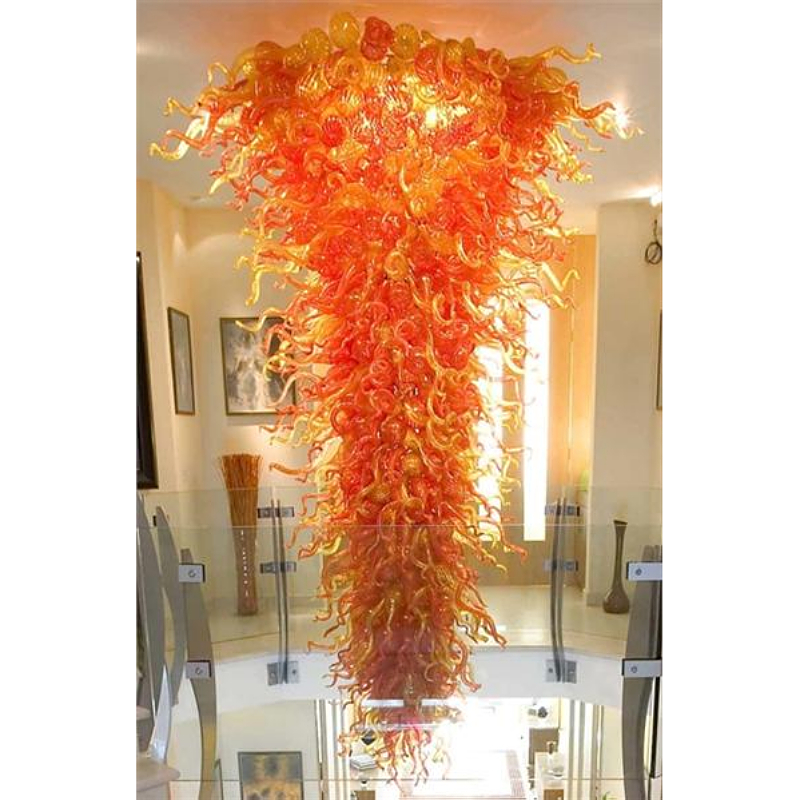 Kronleuchter aus mundgeblasenem Glas, großer Kristall-Kronleuchter, orange Farbe, luxuriöse Kunst-Deckenbeleuchtung, cleveres Design, handwerkliche Hängevorrichtung für Wohnzimmer LR448