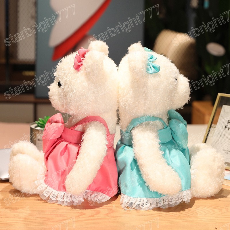 35/45 cm Kawaii peluche cheveux bouclés ours en peluche jouets mignon ours avec nœud jarretelle robe oreiller peluche doux poupées filles cadeaux