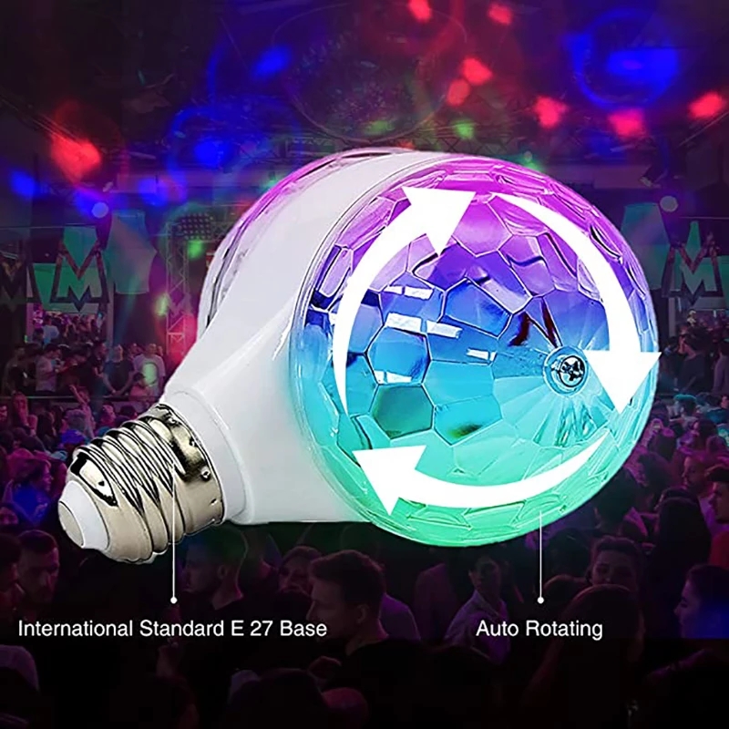 E27 B22 6W LED Effects Double Head RGB LED Bulb Magic Crystal Ball Stage Lights Colorful Auto Rotating Disco Light