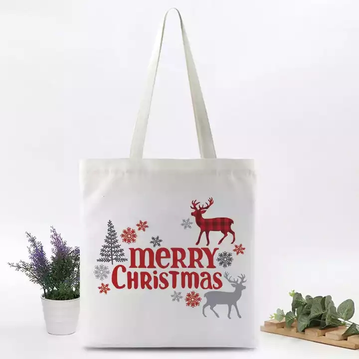 Julen Canvas Tote Bag Advertising Gift Shopping Väskor Anpassad logotyp Julhandväska Xmas HH22-334