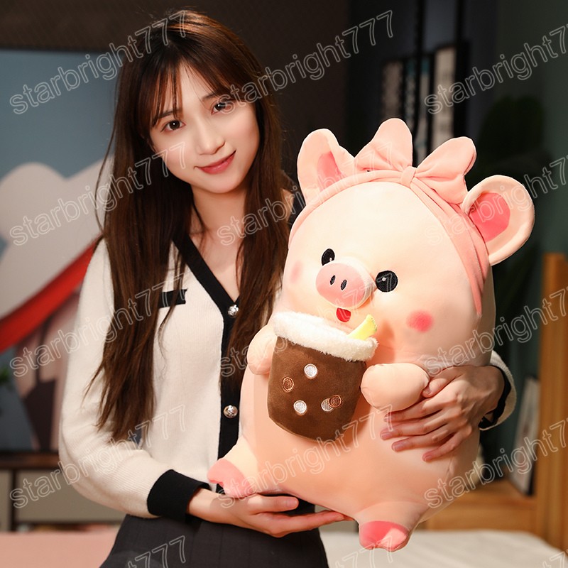 30/40 CM Kawaii Cartoon Maiale Peluche Ripiene Animale Maiale Tenendo Bolla Tazza Cuscino Bambole Fantastico Regalo il bambino