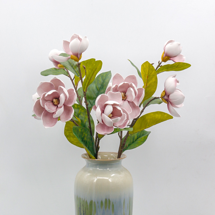 Bruiloft decoratieve bloemen 3 hoofden pe magnolia bloem kunstmatige bloemen