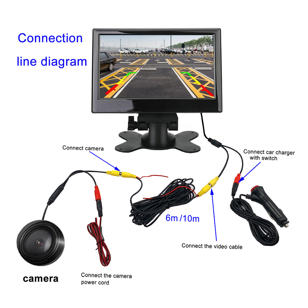 Moniteur vidéo de voiture de 7 pouces, stationnement sûr, inversion des moniteurs d'affichage de vue arrière, caméra de soutien, accessoires automobiles universels