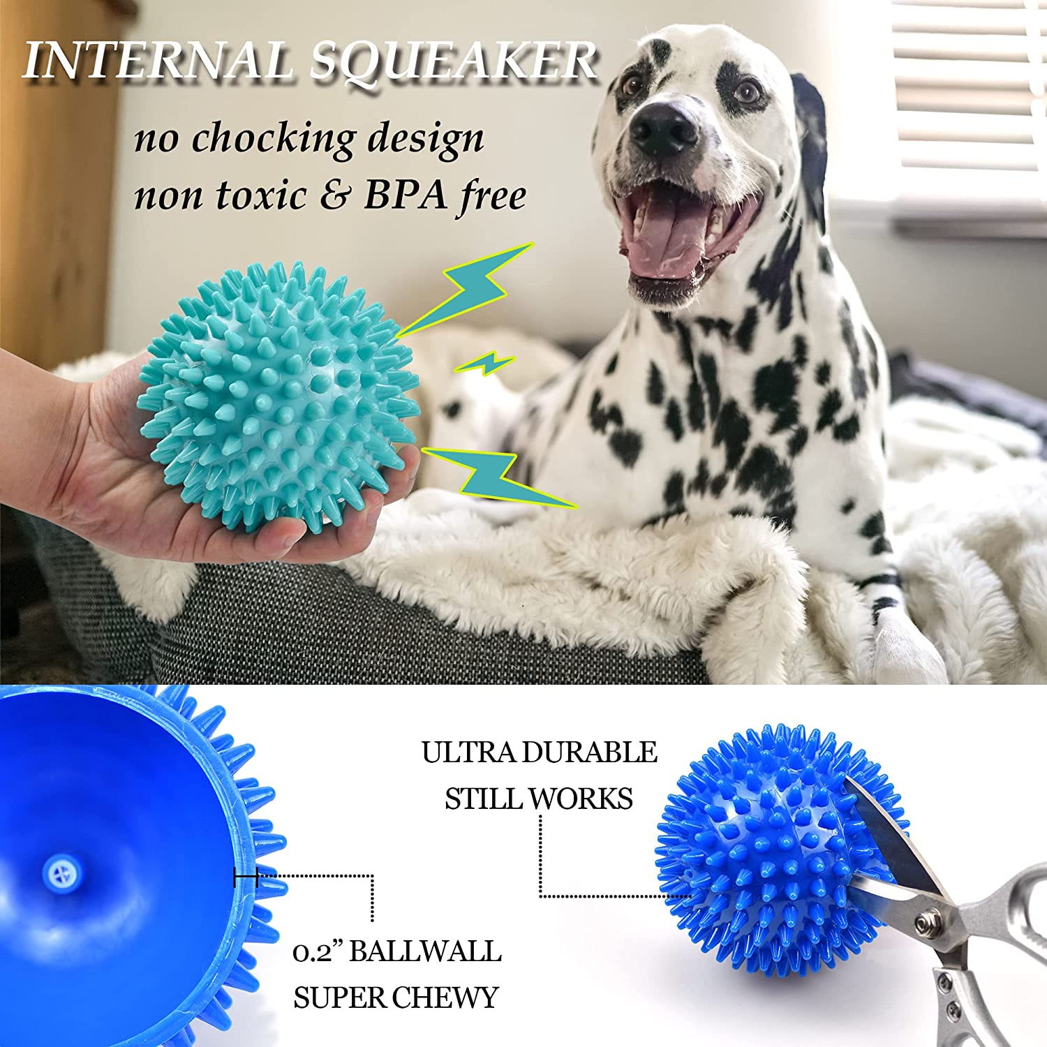 Pet Balls Squeaky Toys for Medium Large Breed dog Toy for Aggressive Chewers Spiky Ball Big Outdoor Chew