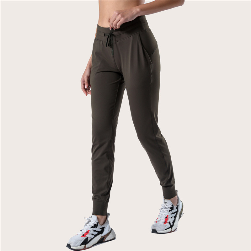 LL-2079 Pantalons Pantalons pour femmes Yoga ample neuvième pantalon formateur Excerise Sport Gym course décontracté longue cheville pantalon à bandes élastique taille haute cordon de serrage