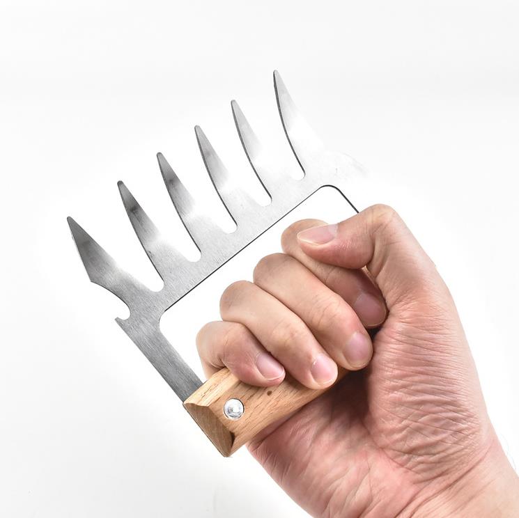 Stainless Steel Meat Claw Wooden Handle Meat-Divided Tearing Flesh Multifunction beef Shred Pork Clamp Corkscrew BBQ Tools SN5010