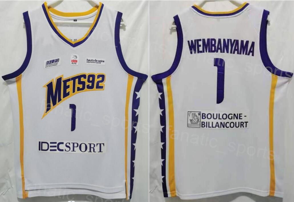 Ekran baskılı basketbol Mets92 Jersey 1 Victor Wembanyama Boulogne Metropolitans 92 Gömlek Koleji Spor Hayranları Mor Beyaz Takım Renk Nefes Üstü Top/İyi