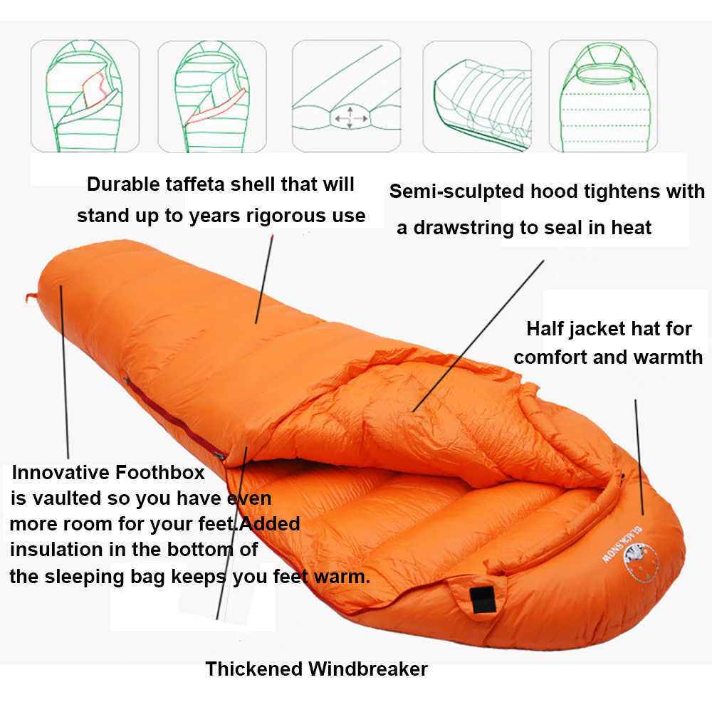 Sleeping Bags Very Warm White Goose Down Filled Adult Mummy Style Sleeping Bag Fit for Winter Thermal 4 Kinds of Thickness Travel Camping T221022