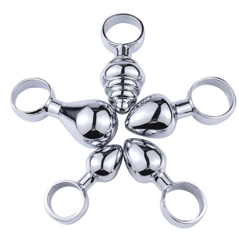 Artículos de belleza Anillo de tracción de metal Enchufe anal Dilatador sólido Hombre / Mujer Estimulación del punto G Buttplug Masturbador Juguetes 3 Unids / set Culo