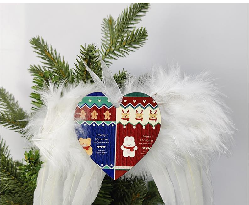 Transfert de chaleur ailes d'ange décoration de Noël plumes pendentif rond et coeur double couche bricolage arbre de Noël étiquette suspendue SN4734