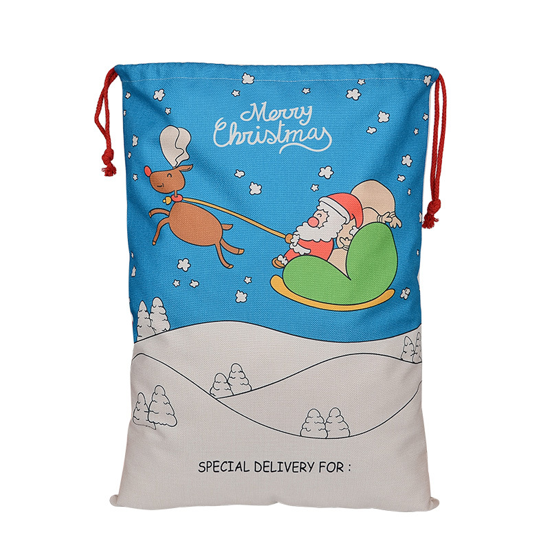 Weihnachtsleinwand Kordelbeutel Santa Sack Geschenke Taschen Santa Claus Hirsch Ornament Weihnachtsdekorationen HH7-1291