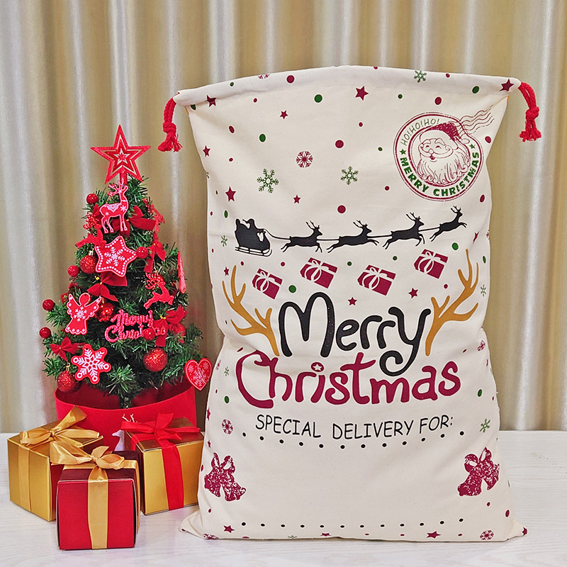 Julklapppåse Ny duk stor förvaringspåsar Santa Reindeers Drawstring Candy Bag Party Wedding 30 Styles HH7-1291