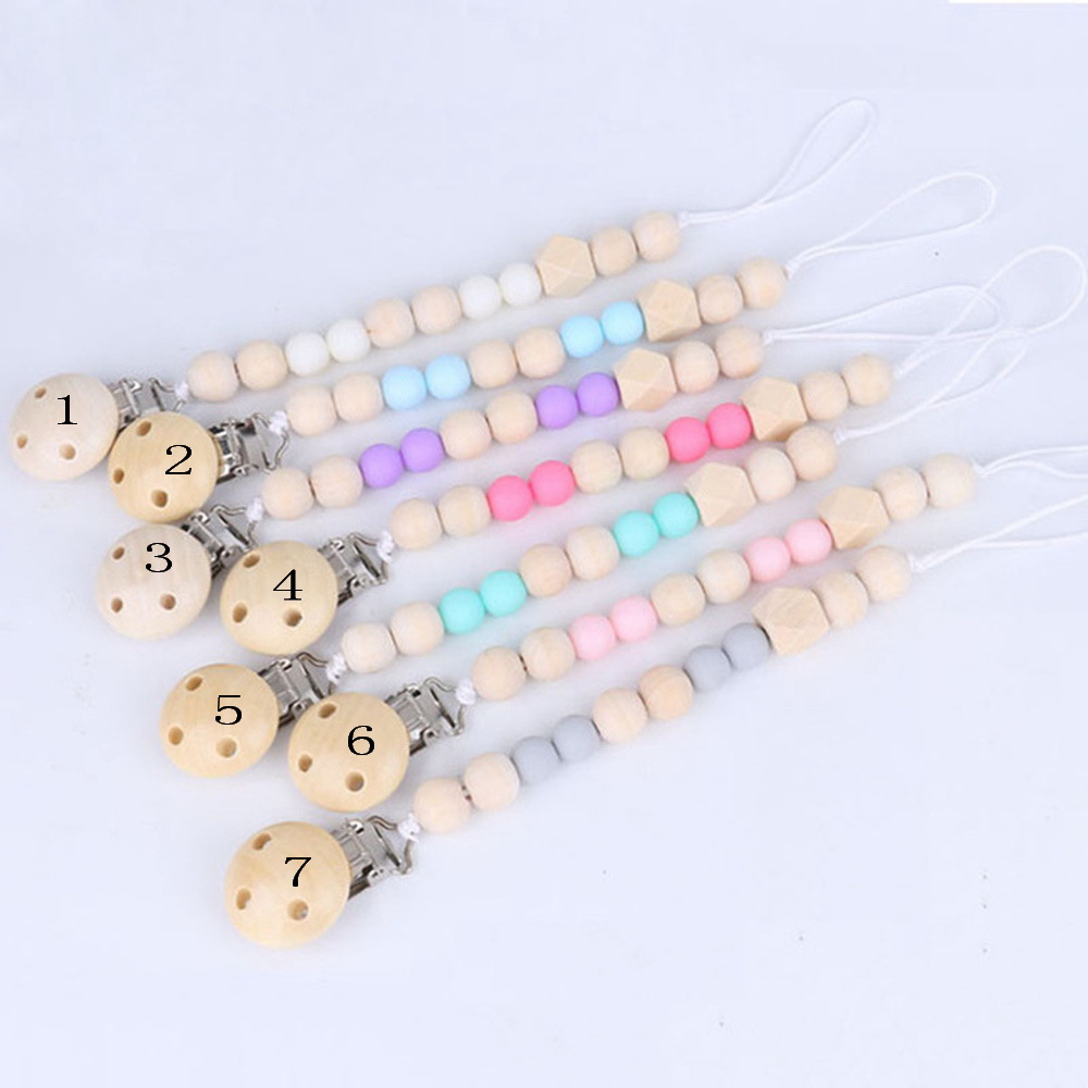 Redes de chupetas do bebê Correntes anti-grop clipes de miçangas de madeira Brinquedos de teeth